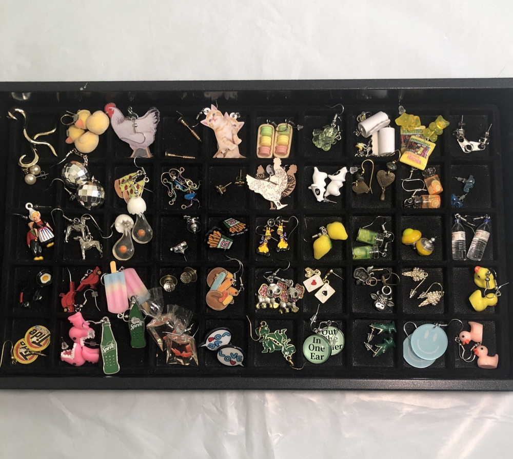 Lot of 50 Earrings Pierced Quirky Novelty Kitsch Maximalist statement Eclectic